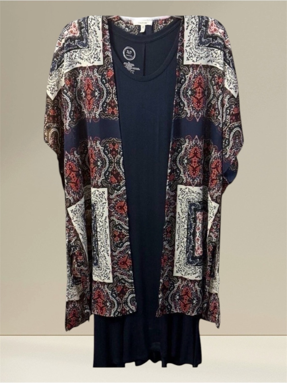 Maurice’s Navy Women’s Dress with Removable Patterned Kimono Cover Up Size XL